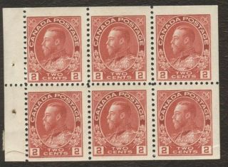 Stamps Canada 106a,  2¢,  1911,  1 Booklet Pane Of 6 Mnh Stamps.