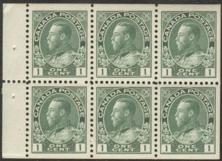 Stamps Canada 104a,  1¢,  1911,  1 Booklet Pane Of 6 Mnh Stamps.