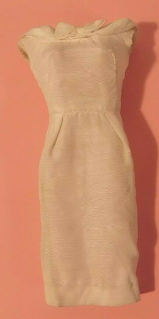 Vintage Barbie 1962 White Silk Sheath Dress With Zipper & Tag Htf