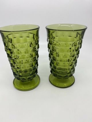 Fostoria Whitehall Colony Avocado Green Iced Tea Tumblers Footed Glasses