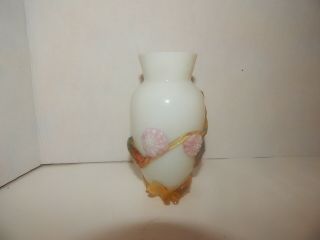 Unique Art Glass 6 " Vase With Applied Flowers And Frills