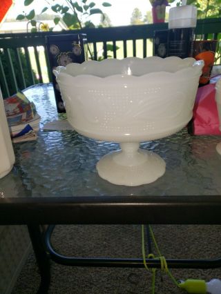 White Milk Glass Pedestal Fruit Bowl or Candy Dish 2
