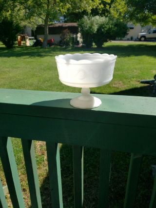 White Milk Glass Pedestal Fruit Bowl or Candy Dish 3