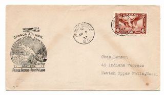 Canada: First Flight Airmail Cover Prince George To Fort Mc Leod 1937.
