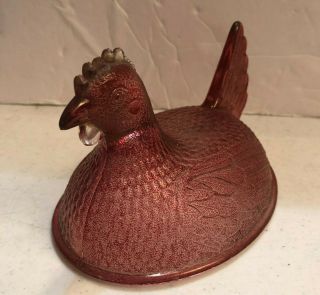 Vintage Indiana Glass Crystal Chicken / Hen Candy Dish Lid Only Pink/red
