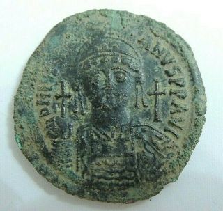 Byzantine Empire.  Justinian I,  527 - 565 Ad.  Large Bronze Follis 41 Mm