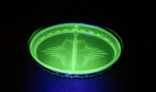 Uranium Glass Divided Candy/service Dish With Holder