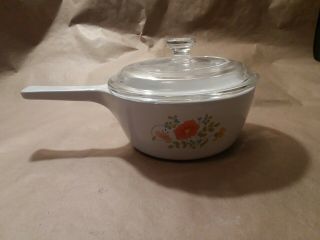 Vintage Corning Ware 1.  5 Pint Casserole Dish With Handle & Lid Wildflower Design