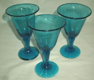 3 Piece Set Of Hand Crafted Turquoise Swirl Goblets In