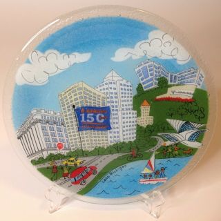 Peggy Karr Fused Glass 11 " Plate Milwaukee Skyline Northwestern Mutual 150 Years