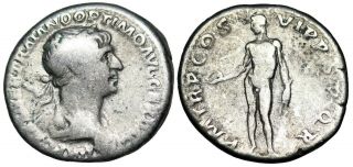Trajan Pm Tr P Cos Vi P P Spqr; Genius Denarius From Rome