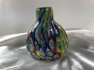 Vintage Hand Blown Art Glass Swirl Paperweight Multicolored Vase 4 1/2 "