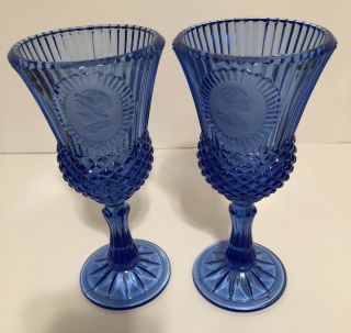 Vintage Avon Cobalt Blue Glass Goblets George & Martha Washington Design 8” Tall