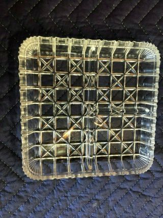 Vintage Pressed Glass Relish Dish Square Divided Trinket Tray X Pattern