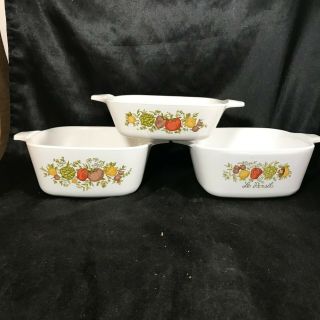 Set Of 3 Vintage Corning Ware Spice Of Life Petite Casserole Dishes P - 43 - B P - 41 -