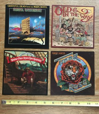 4 Mini Album Cover Cards; Vintage 5.  25x5.  25,  Jerry Garcia Grateful Dead Related