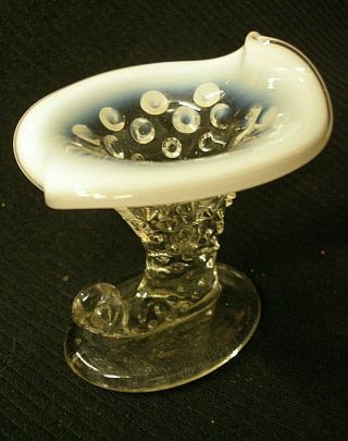 Vintage Fenton Art Glass Hobnail Cornucopia Vase Opalescent White