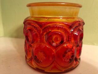 Vintage Le Smith Amberina Ruby Red Moon & Stars 4” Heavy Glass Canister No Lid