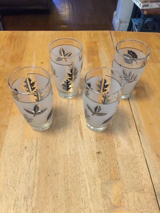 4 Vintage Libbey Silver Leaf Frosted Tumbler Drinking Glasses
