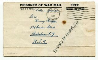 Canada / Germany Wwii Pow Camp - 1942 Mimico,  Ontario - Camp 22 - Censor Cover