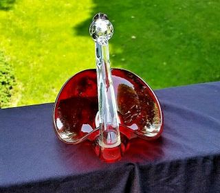 Duncan and Miller Pall Mall Ruby Swan Bowl Figural Crystal Neck Vintage Glass 2
