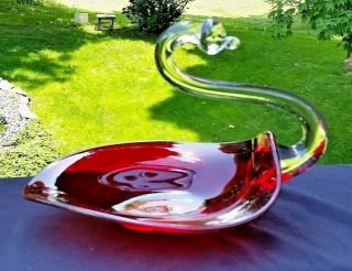 Duncan and Miller Pall Mall Ruby Swan Bowl Figural Crystal Neck Vintage Glass 3