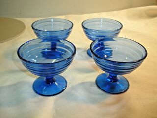 Set Of 4 Vintage Hazel Atlas Moderntone Cobalt Blue Sherbet Dishes Bowls
