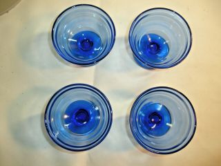 Set of 4 Vintage Hazel Atlas Moderntone Cobalt Blue Sherbet Dishes Bowls 2