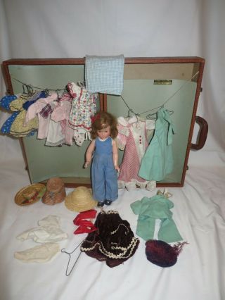 Vintage Suzanne Effanbee Doll 13 1/2 " In Trunk Case Wardrobe Sleepy Eyes