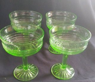 4 - Anchor Hocking Green Depression Glass Circle Champagne/tall Sherbets 1930 - 35