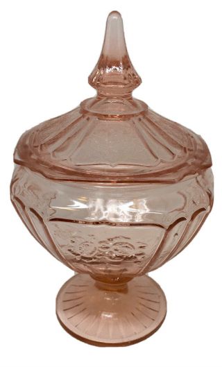 Rose Pink Depression Glass Candy Dish With Lid Vintage Mayfair Anchor Hawking