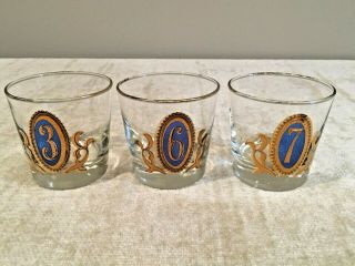 Set Of 3 Libby Mid - Century Crown Numero Glasses Barware - 22k Gold - " 3  6  7 "