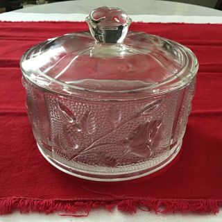 Vintage Cut Crystal Glass Candy/sugar Bowl With Lid Embossed Rose