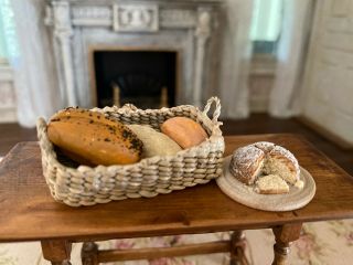 Vintage Miniature Dollhouse Artisan Hand Made Baskets Breads & Bread Diorama