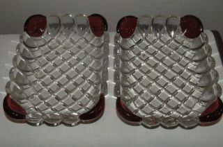 2 Eapg Adams & Co Ruby Flashed Art Pattern Rectangular Dishes Late 1800 
