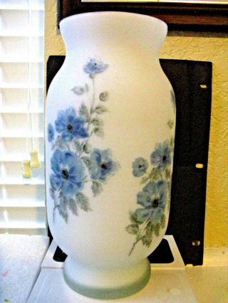 Norleans Frosted Satin Glass Vase Hand Painted Made In 9.  5 "