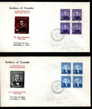 Canada 1954 First Day Cover Prime Ministers 4c & 5c Blocks Of 4 Sg475 - 476