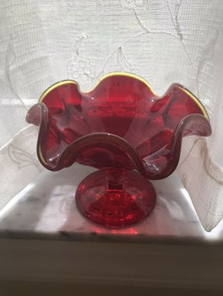 Vintage Viking Ruby Red Georgian Compote Candy Dish 4 - 3/4 " Tall & 7 " Wide
