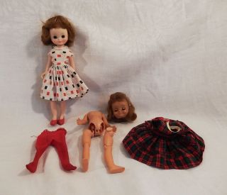 2 Vintage Am.  Character Betsy Mccall 8 " Dolls 1= Perfect 1=parts,  2 Dresses