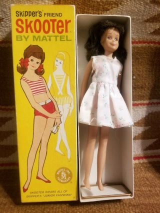 Vintage Brunette Scooter Doll In Pink Flower Sun Dress W Orig Box Butt 1963