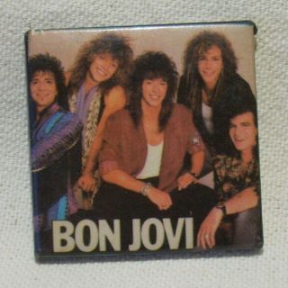 Bon Jovi 1987 Square Button Slippery When Wet Era Band Photo Shape