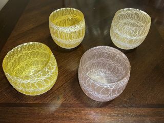 Vintage Spaghetti String Roly Poly Drink Glasses Pastels.  Set Of 4