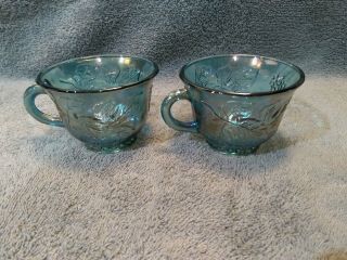 Vintage Indiana Glass Blue Harvest Grape Carnival Glass Punch Bowl Cups
