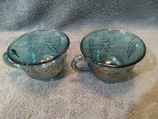 Vintage Indiana Glass Blue Harvest Grape Carnival Glass Punch Bowl Cups 2