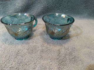 Vintage Indiana Glass Blue Harvest Grape Carnival Glass Punch Bowl Cups 3