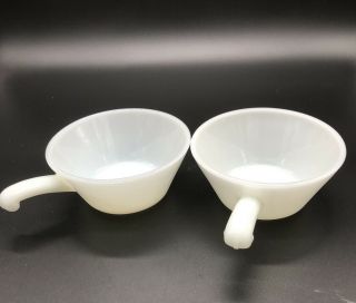 2 Anchor Hocking Fire King Vintage Milk Glass Soup Bowls With Handle