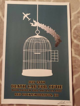 Death Cab For Cutie Signed Screenprint Poster 7.  14.  09 Red Rocks W/andrew Bird