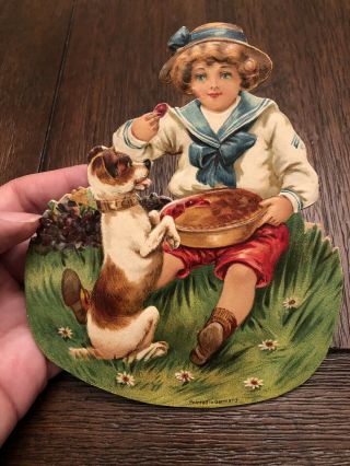 Rare Antique Fairy Tale German Rocker Toy Die Cut Little Jack Horner Terrier Dog