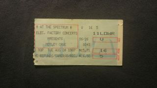 Motley Crue Concert Ticket Stub 8/4/1987 Philadelphia,  Pa