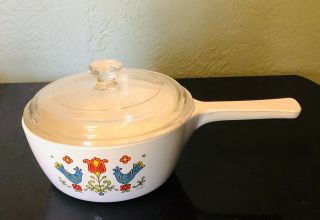 Vintage Corning Ware Country Festival Blue Birds Round/ Sauce Pan P - 82 - B W/lid